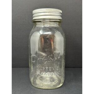 Vintage Presto Supreme Mason Jar Duraglas Owens-Illinois Glass Lid Metal Band
